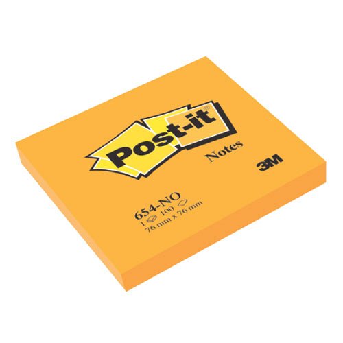 Post-it&#174; 654 76x76mm 100lap neon narancs