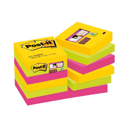 Post-it&#174; Super Sticky 622-12SS-CARN 47,6x47,6 mm 90 lap 12 t&#246;mb CARNIVAL