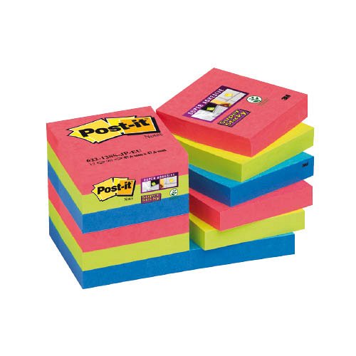 Post-it&#174; Super Sticky 622-12SS-PLAY 47,6x47,6 mm, 90 lap, 12 t&#246;mb, Playful