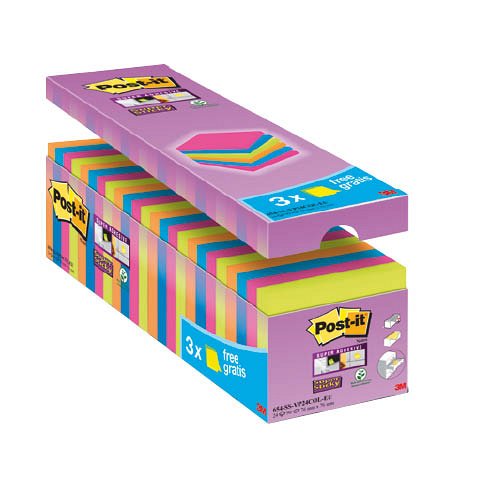 Post-it&#174; Super Sticky jegyzett&#246;mb csomag 76x76mm, 90lap, 24t&#246;mb 654- P24SSCOL-EU