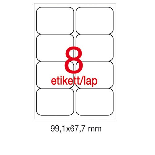 Etikett A2420 99,1x67,7mm 100&#237;v kerek&#237;tett sark&#250;