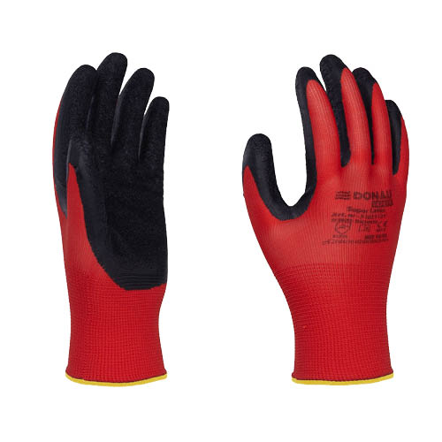 Kesztyű poli&#233;szter-latex 8-as m&#233;ret piros/fekete