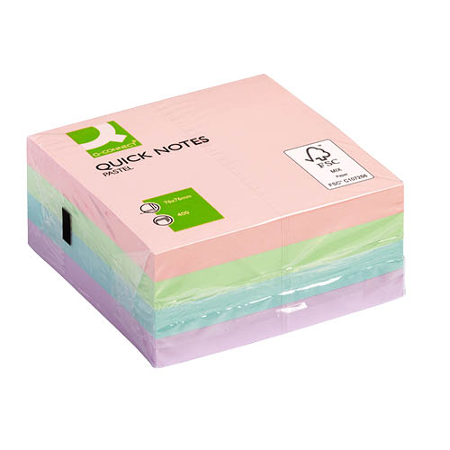 Öntapadós jegyzettömb 76x76mm 400lap Q-CONNECT KF01347 Pastel Rainbow