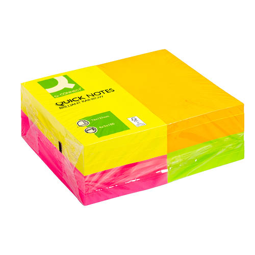 Öntapadós jegyzettömb 76x127mm 12x100lap Q-CONNECT KF01350 Brilliant Rainbow neon