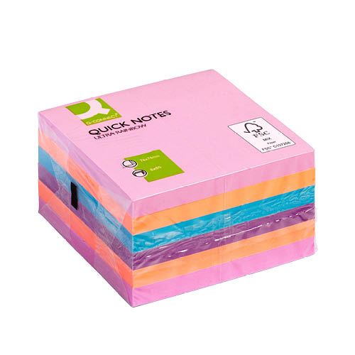 Öntapadós jegyzettömb 76x76mm 6x80lap Q-CONNECT KF02515 Ultra Rainbow